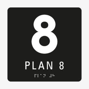 Taktil skylt m. brailleskrift PLAN 8